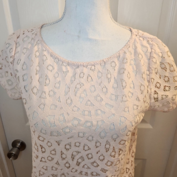Loft Chic Lace Blouse - Peach Sz: SP Cotton Blend - Picture 2 of 11